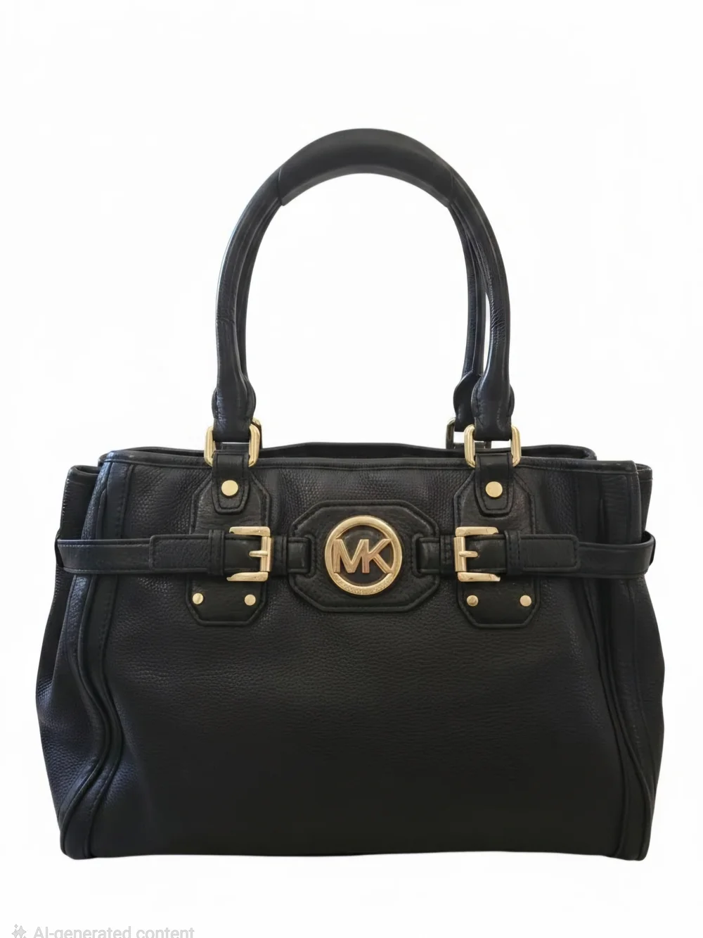 Michael Kors Hudson Large Black Pebbled Leather Belted Satchel